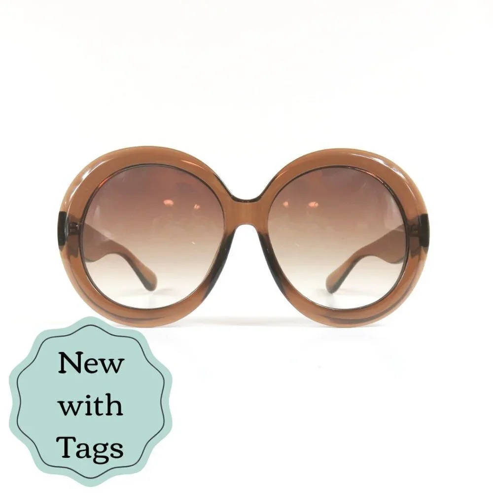 Vintage Round Sunglasses XL Frames - Oversize Retro 1970's 1960's - Caramel NEW - Picture 1 of 8